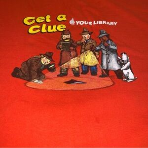Library T-Shirt Orange Get a Clue At Your Library 2X